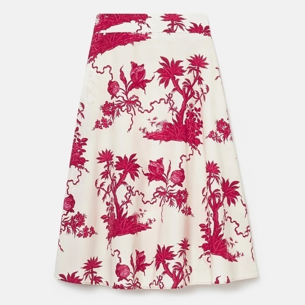 Tara Jarmon NWT Size 36 EU/US 4 Jeanette Ecru Magenta Floral Print A-Line Skirt
